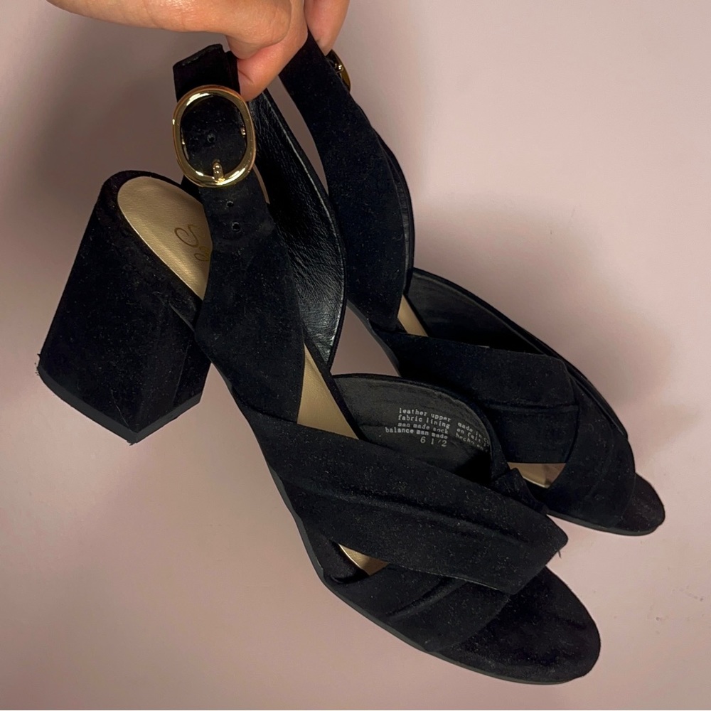 black open toe block heels Seychelles